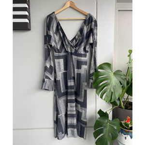 vintage DIANE VON FURSTENBERG gray cotton abstract wrap midi dress